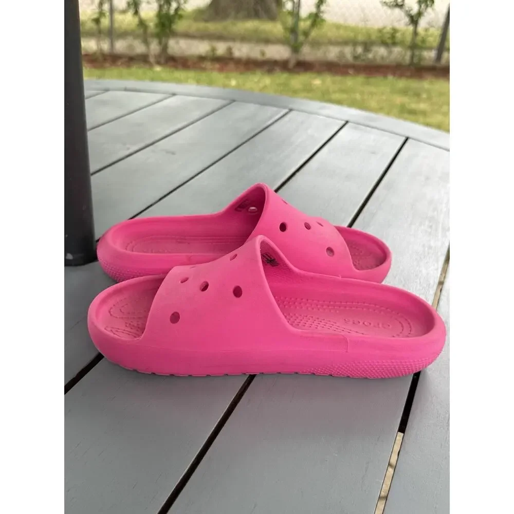 Crocs Classic Slides Pink Slip On Sandals Shoes Hot Pink Kids Youth Size J4